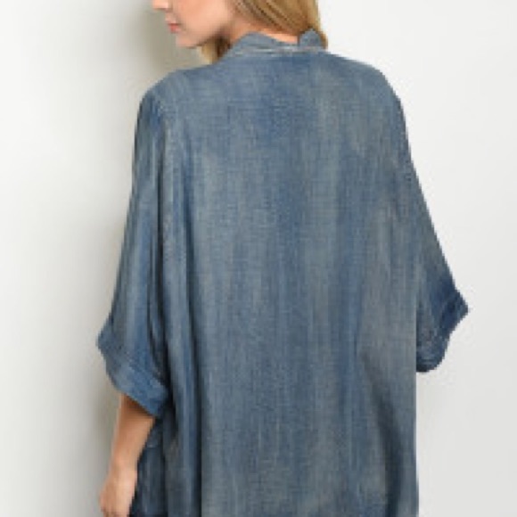 IN STOCK! Denim open front cardigan with pockets - Picture 2 of 2